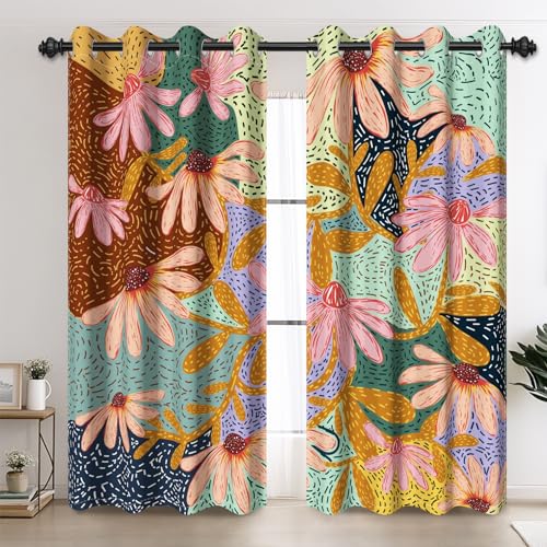 AOFOTO Floral Window Curtains Daisy Flowers Boho