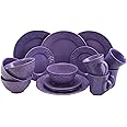 Elama Embossed Stoneware Elegant Round Dinnerware Dish Set, 16 Piece Set, Lilac Purple