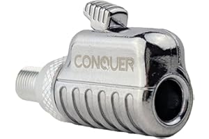 CONQUER Quick-Connect Tire Air Chuck – Patented Auto-Grip Open-Flow Schrader Valve Adapter, One-Button Release, 360° Swivel f