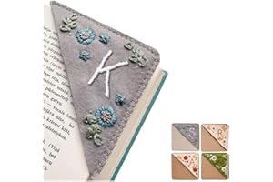 TOPALIVING Personalized Hand Embroidered Corner Bookmark 26 Letters Felt Triangle Corner Page Bookmark Handmade Stitched Book Marker Cute Flower Bookmarks for Book Reading Lovers Meaningful Gift (K, Winter)