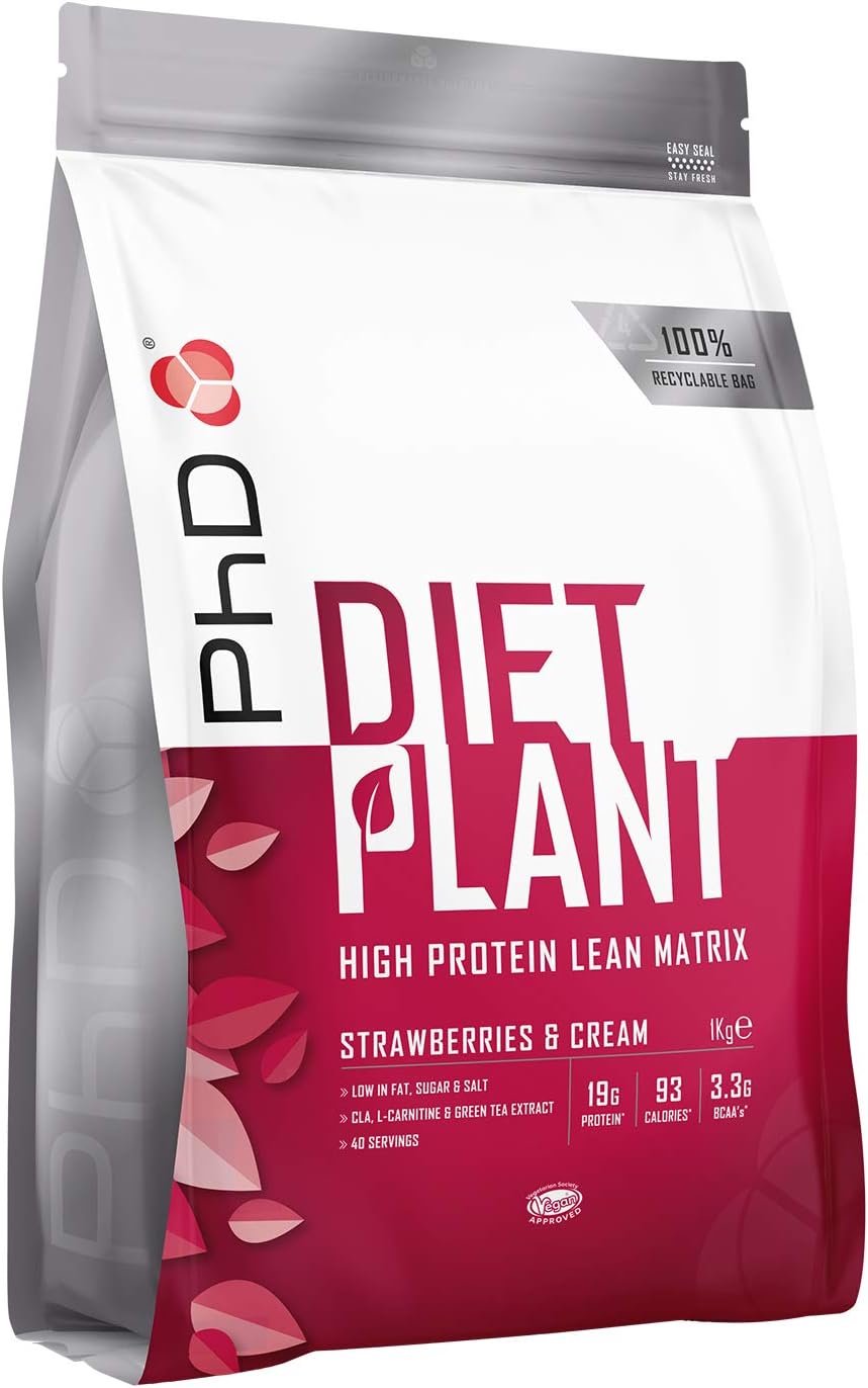 PhD Nutrition Diet Plant, Vegan Protein Powder Plant Based, Strawberries and Cream, High Plant Protein