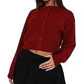Womens Y2K Cardigan Sweaters Long Sleeve Open Front Button Down Crop Sweater Solid Knit Pullover Fall Outfits Tops