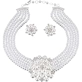 Chamvino Fashionable and exaggerated multilayer Imitation pearl choker + earring jewelry set Bridal necklace Dress Accessories for Women's gifts
