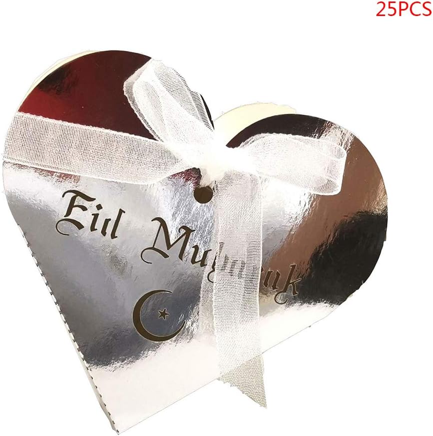 cici store 25pcs DIY Hollow Love Heart Chocolate Candy Box with Ribbon, Happy Eid Mubarak Ramadan Party Decoration