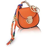 PWMDUX Mini Backpack Keychain Small Change Pouch Purse for Women,Cute Handbags Purse Charms Twist-lock Key Headset Bag,Orange