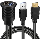 BATIGE USB 3.0 &amp; HDMI Male to Female AUX Dash Car Flush Mount Cable 3ft | Extension Waterproof for Car Boat Truck and Motorcycle Panel