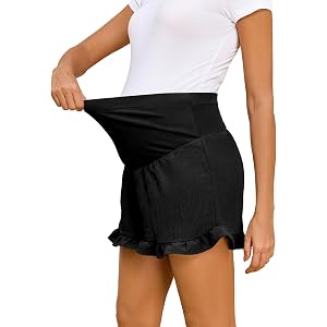 BLENCOT Maternity Shorts Over The Belly Ruffle Hem Stretchy Full Panel Pregnancy Postpartum Lounge Summer Casual