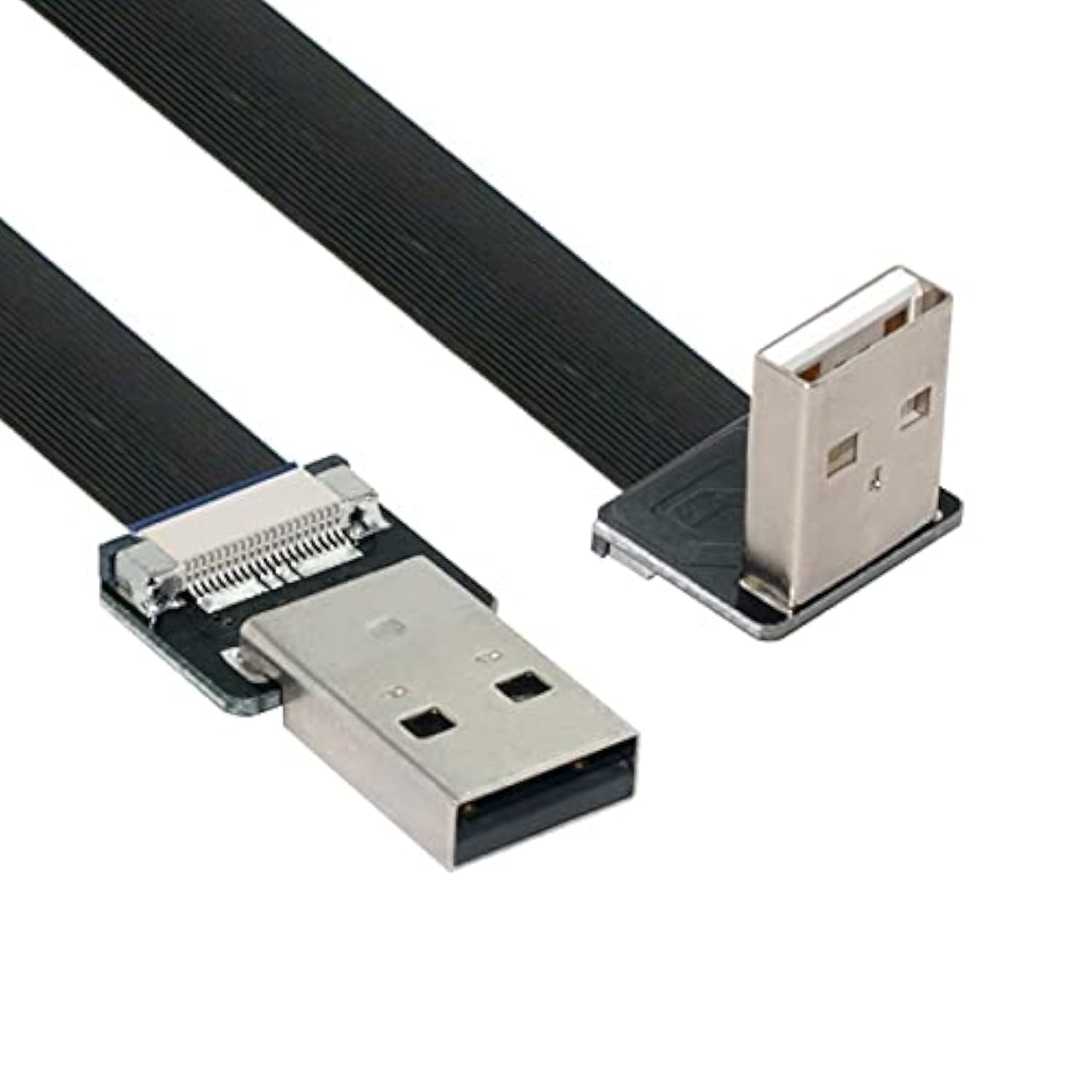 NFHK Down Angled USB 2.0 Type-A Male to Type-A Male Data Flat Slim FPC Cable 90 Degree for FPV & Disk & Scanner & Printer 20cm