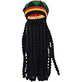 ZARSIO Rasta Hat with Black Dreadlocks Wig - Crocheted Knitted Beret Cap - Jamaican Style