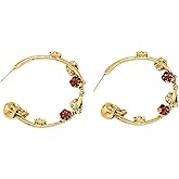 Gothic Gold Skull Flower Hoop Earrings for Women Goth Rhinestone Floral Hoop Earrings Scary Halloween Party Earrings Punk Jewelry Accessories