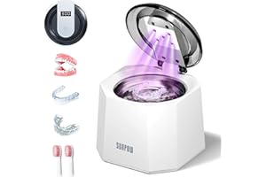 SUNPOW Ultrasonic Retainer Cleaner - 48kHz Retainer Cleaner Machine with 5 UV Lights for Dentures，Night Guards, Mouth Guards- 220ML Dental Cleaning Pod Upgrade Design