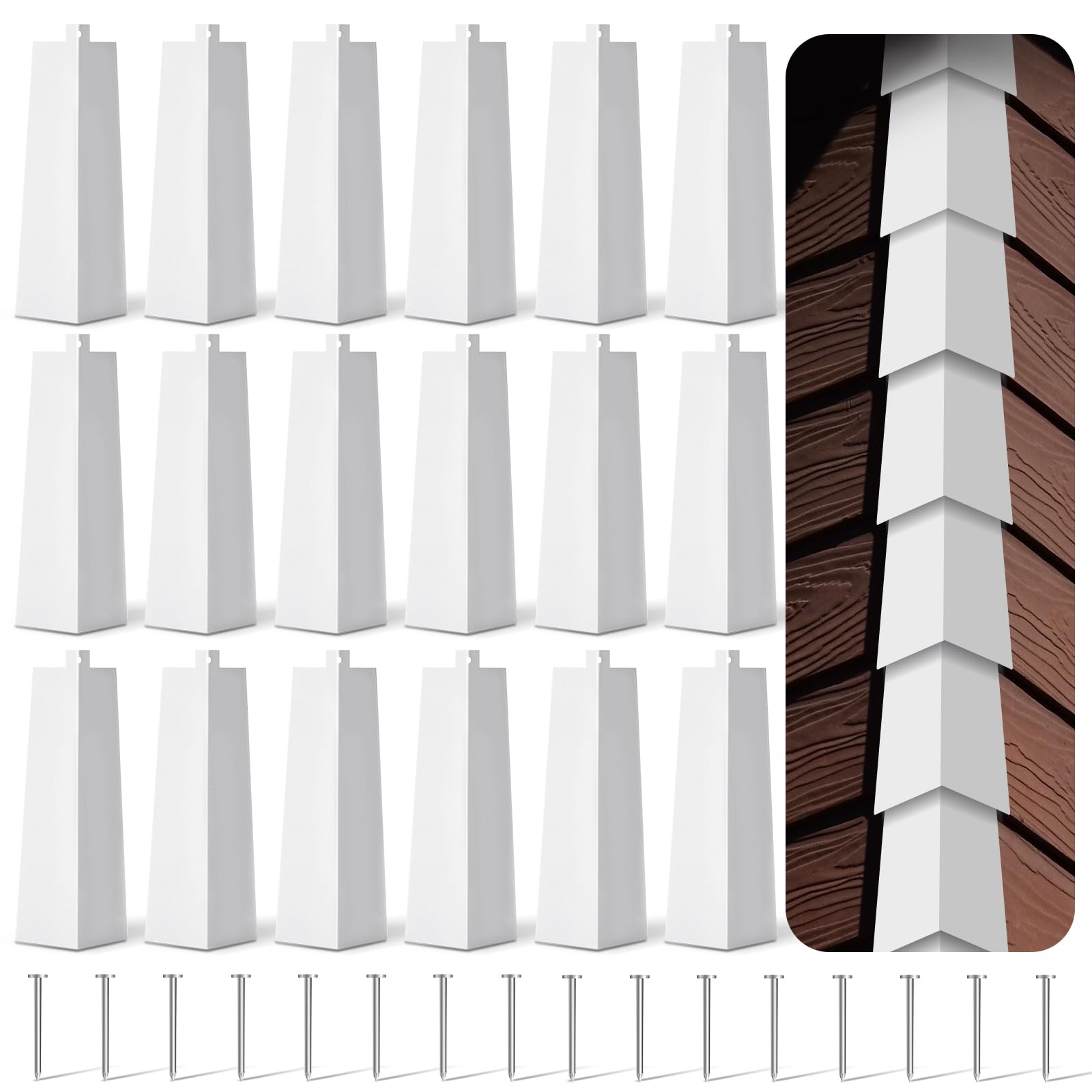 Photo 1 of Therwen 16 Pcs Aluminum Siding Corners 8 Inch Outside White Corner Caps Smooth Siding Trim, Metal Nails Included for Mobile Home House Exterior
