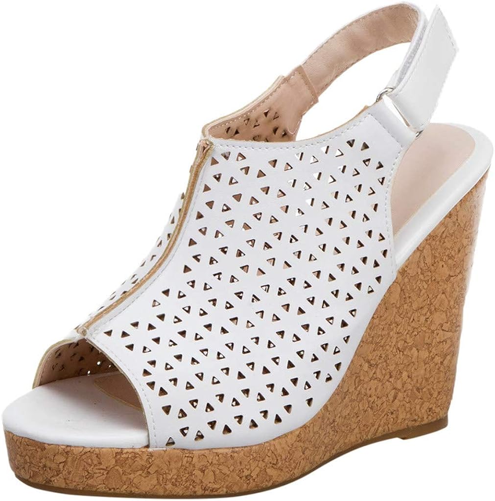 HAALIFE ◕‿ Sexy High Heels Women's Wedges Shoes Vintage Leather Hollow Platform Summer Wedges Sandals