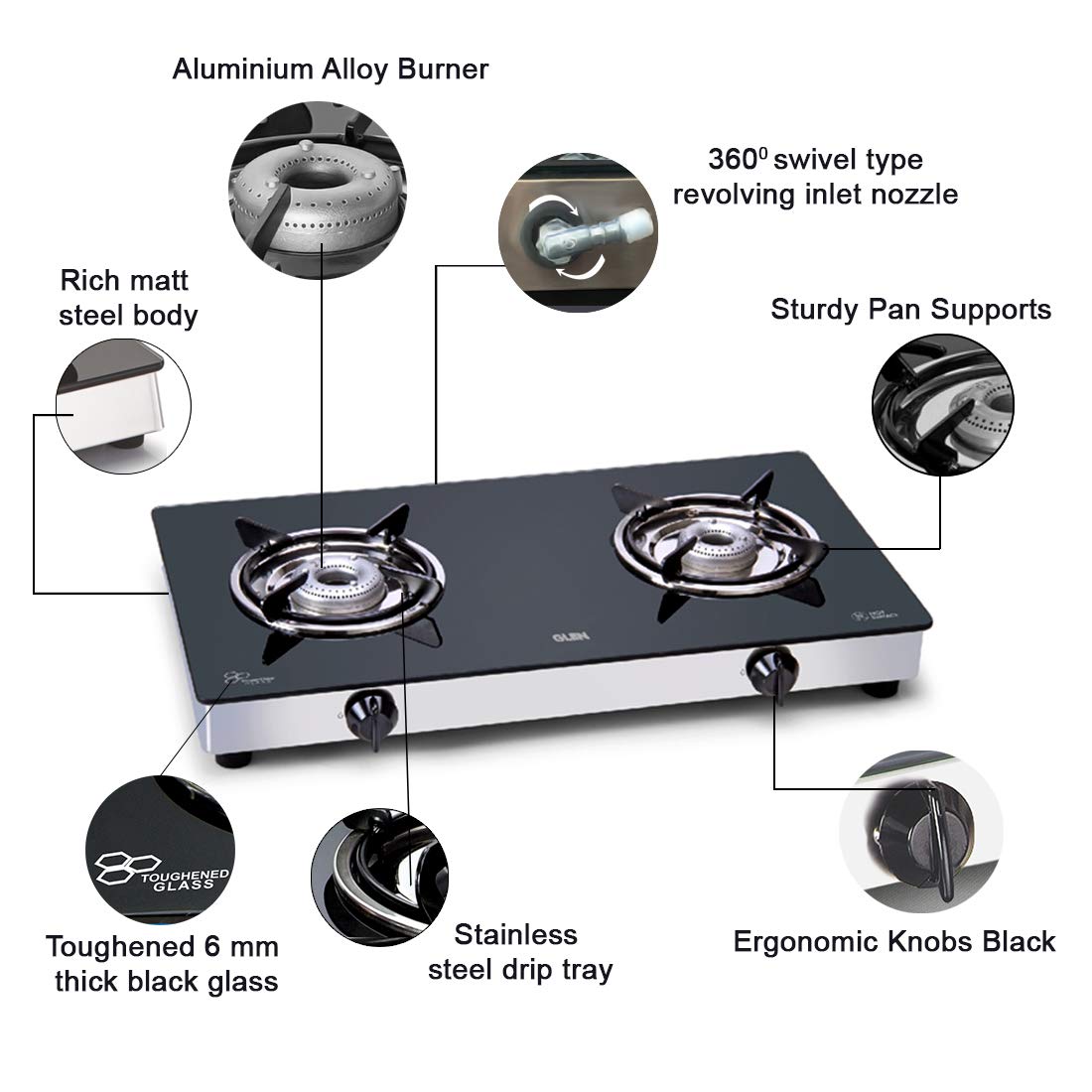 Glen 2 Burner Glass Gas Stove 1020 GT
