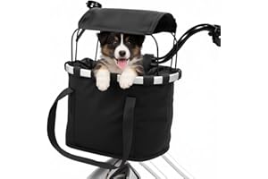 SilTriangle 11lbs Dog Bike Basket with Sun Shade Removable Small Pet Cat Dog Carrier Quick Release Bicycle Handlebar Front Basket Detachable Cycling Picnic Bag for Commuting Shopping Camping