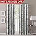 Blackout Curtains 96 Length for Living Room, Ikat Fret Pattern Gray Blackout Window Curtains, Thermal Insulated Grommet Top Window Treatment Draperies (2 Panel, 96