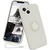 13peas Silicone Case for iPhone 14 Antique White | 2022 Released, with Ring, 360°rotatable, Kickstand Cover, Support Magnetic Car Mount, Protective Cover, with Strap Lanyard