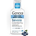 Genexa Clean Cold & Flu Relief, Dye Free, 0% Artificial Additives, Severe Daytime Medicine for Body Pain, Cough, Cold and Flu, Headache, Fever, Chest Congestion, Organic Blueberry Flavor, 6 fl oz