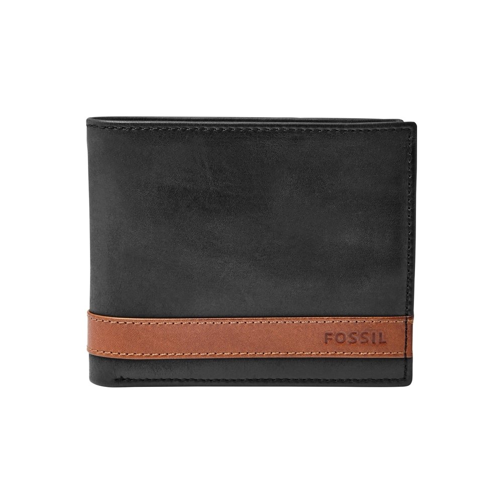 Fossil Wallet for Men Quinn, 100% Leather Bifold black 11.4 cm L x 2.5 cm W x 9.5 cm H ML3653001
