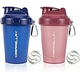 CREAWELLAY 2 Pack Shaker Bottles for Protein Mixes, 17 oz Small Protein Shaker Bottle with Handle, Gym Shaker Cups with Blending Ball for Pre Workout, BPA-Free & Dishwasher Safe (Blue, Pink)