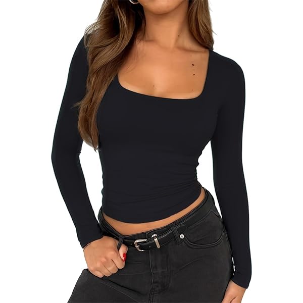 TiulZial Square Neck Shirt for Women - Long Sleeve Going Out Tops