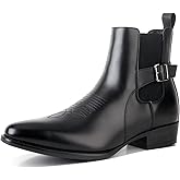 POTENCE STAR Men's Black Chelsea Ankle Boots with Buckle Strap Detail - Stylish Casual & Dress Footwear