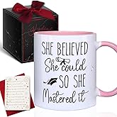 Kadiak Graduation Gifts for Her, She Believed She Could So She Mastered It Mug 11oz Coffee Mug and Card, Masters Degree Grad Gift, College Graduation Gifts for Women Friends Girls Her