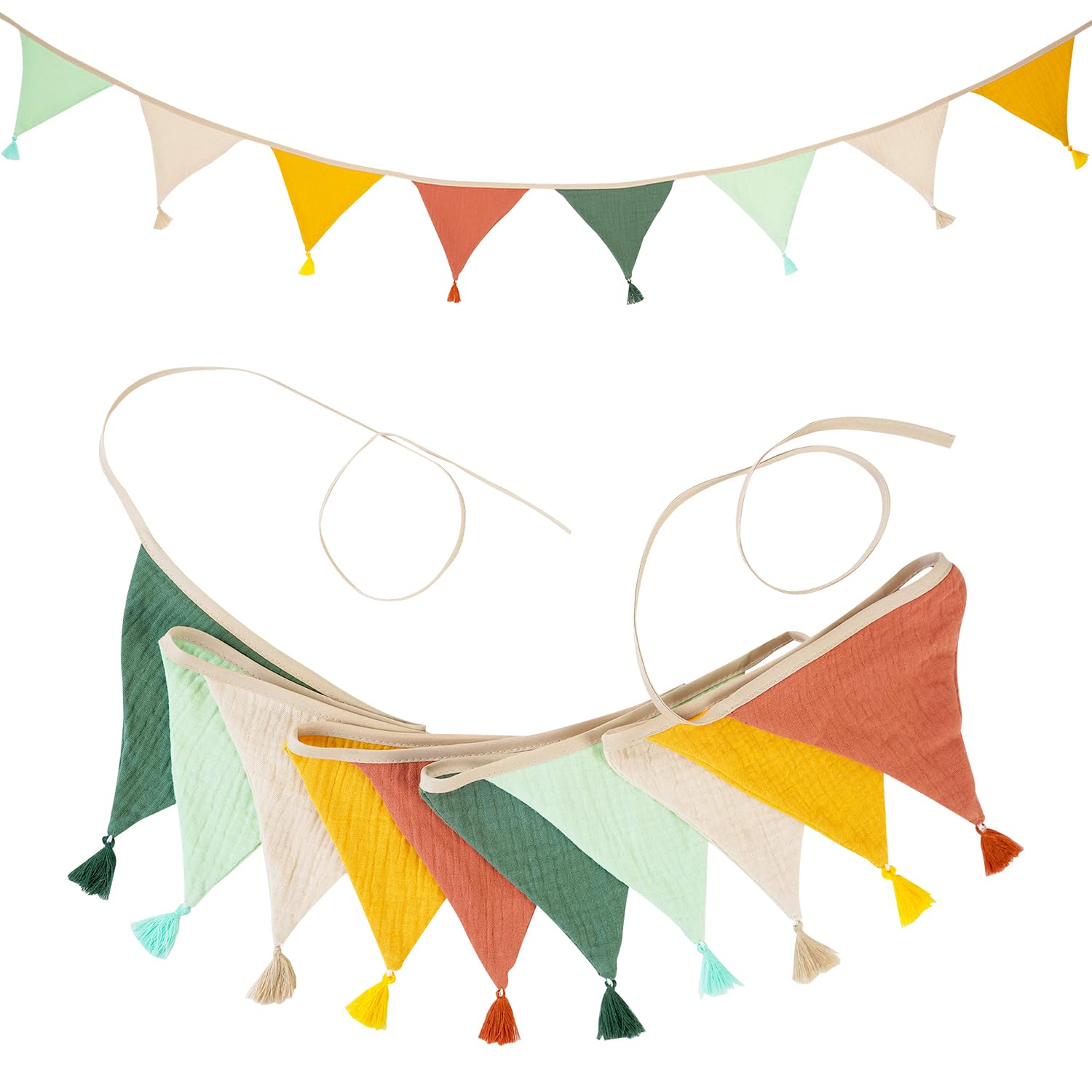 2.6m Fabric Bunting Banner with Tassel, 10PCS Multicolor Double-Sided Cotton Garland, Nursery Bunting for Baby Shower, Kids Room, Pastel Bedroom & Baby Room Decoration — image 1
