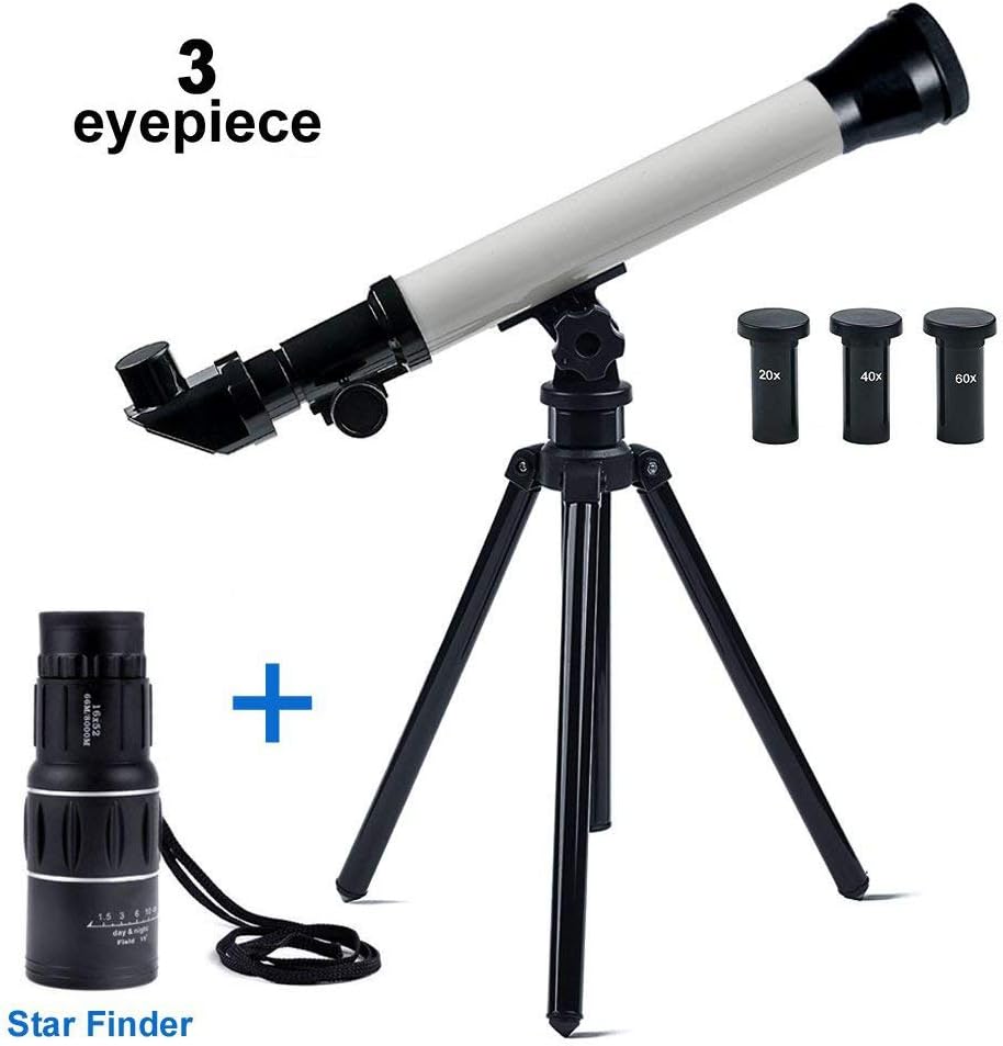 Telescope for Kids, TAISHAN Nature Exploration Toys Educational Kids Science Telescope Plastic Toy for Beginners 3 Magnification Eyepieces and Tripod Easy to Use (Gray)
