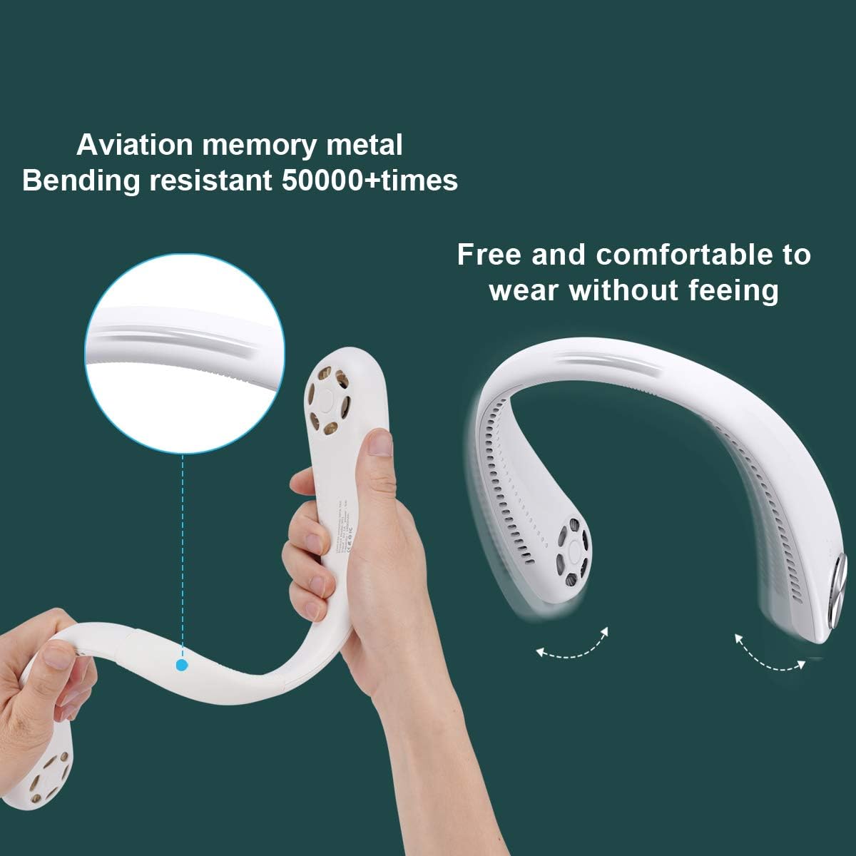 smartelf Hands Free Neck Fan, Personal Mini Bladeless Necklace Fan USB Rechargeable Wearable Fan for Women Men Sports Travel Office Outdoor 360° Cooling Ultra-quiet Adjustable Wind Speed White: Kitchen & Dining