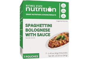 Nutmeg State Nutrition - High Protein Instant Meal, 15g Protein, 140 Calories, 1.5g Fat, 5g Fiber, 7 Servings Per Box (1 Box, Spaghettini Bolognese)