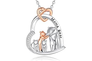 INFUSEU Sterling Silver Elephant Bear Necklaces for Women Sweet Family Bond Jewelry, 18 Inch Chain