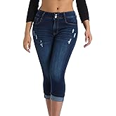 Myzellia Women's Capri Pants Skinny Stretchy Ripped High Waisted Cuffed Denim Jeans