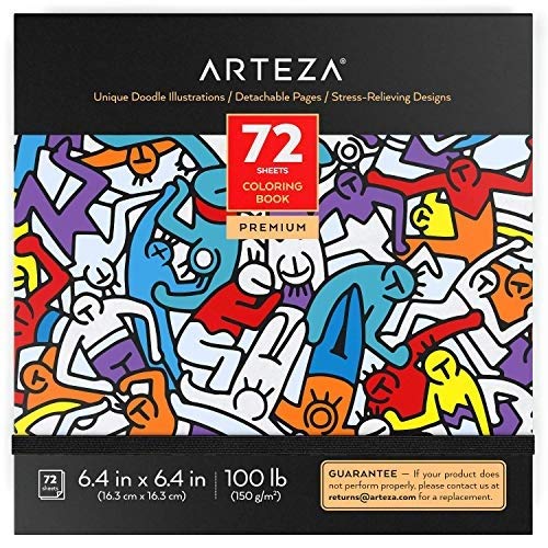 Download Arteza Doodle Coloring Book for Adults, Black Outlines, 72 Relaxing Coloring Pages for Relieving ...