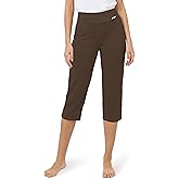 Tapata Womens Capri Pants 19"/20.5" Yoga Dress Capri Casual Straight Leg Capris Stretch High-Waist Work Pants for Summer 19'', Twill, Brown, XXL