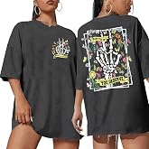 Tewmeu Oversized Tshirts for Women Have The Day You Deserve Shirts Emo Tees | Tewmeu Oversized Graphic Tees For Women Emo Shirt Flowers Skeleton Graphic Tee Funny Novelty Clothes