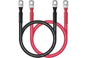 iGreely Battery Cable 2 AWG 2 Gauge Wire Made with OFC Copper Wire Battery Power Inverter Cables with 5/16" Lugs Terminals for Welding Solar Panel Automotive Motorcycle RV Marine 1ft/30cm