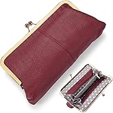 POLEET Geninue Leather Wallet Clutch Kiss Lock Purse,Multi-Compartment Card Holder,Phone Bag for iPhone 17 16 15 14 13 12 11 Pro Max,Gift for Women Mum Daughter Granddaughter (Burgundy)