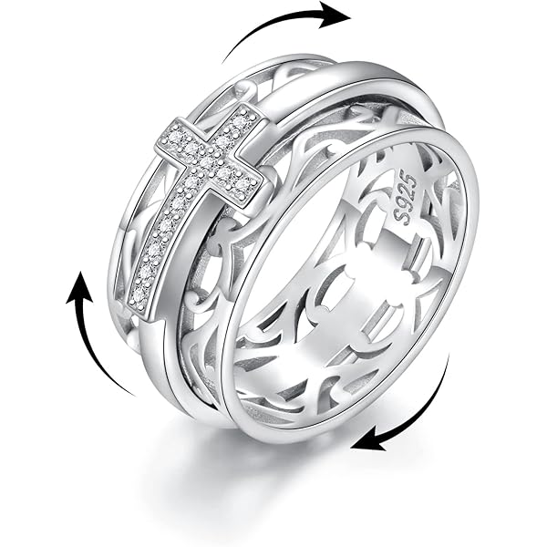 Amazon.com: Sariel Cross Anxiety Ring for Women - 925 Sterling