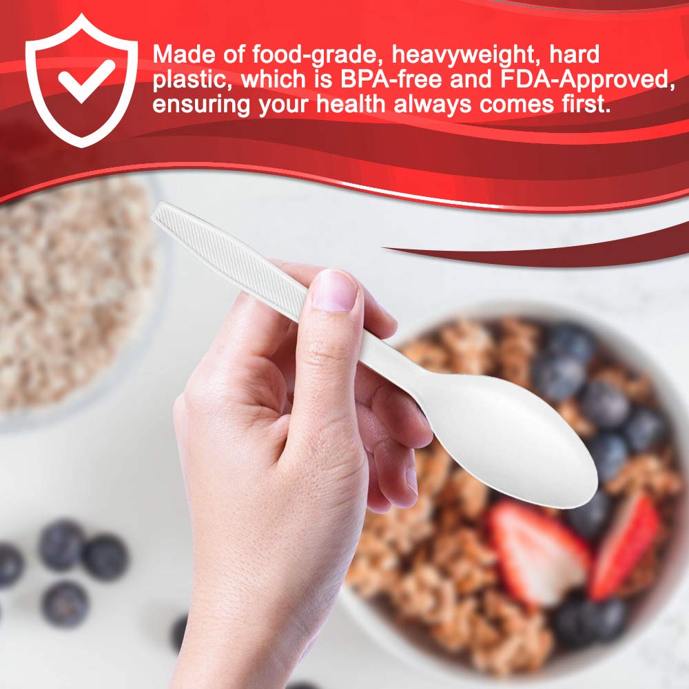 400 Pack Extra Heavyweight Disposable White Plastic Tea Spoons- Heavy Duty White Cutlery-Utensils, Parties, Dinners, Catering Services, Family Gatherings: Industrial & Scientific