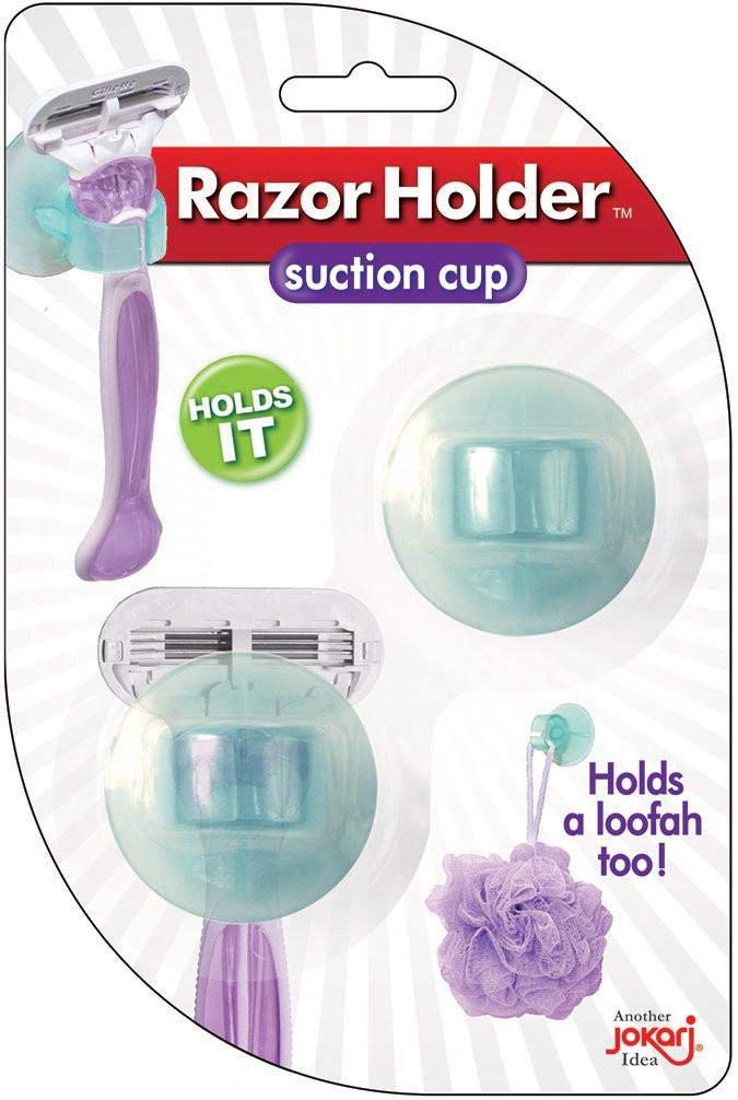 Jokari 05005 - Razor Holder with Suction Cup - Sticks to Tiles and Mirrors - Tidy Sink - Blue - Pack of 2