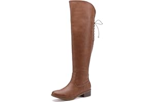 EETTARO Women's Over The Knee Boot Fashion Lace Up Tight High Boots Side Zip Block Heel Riding Booties