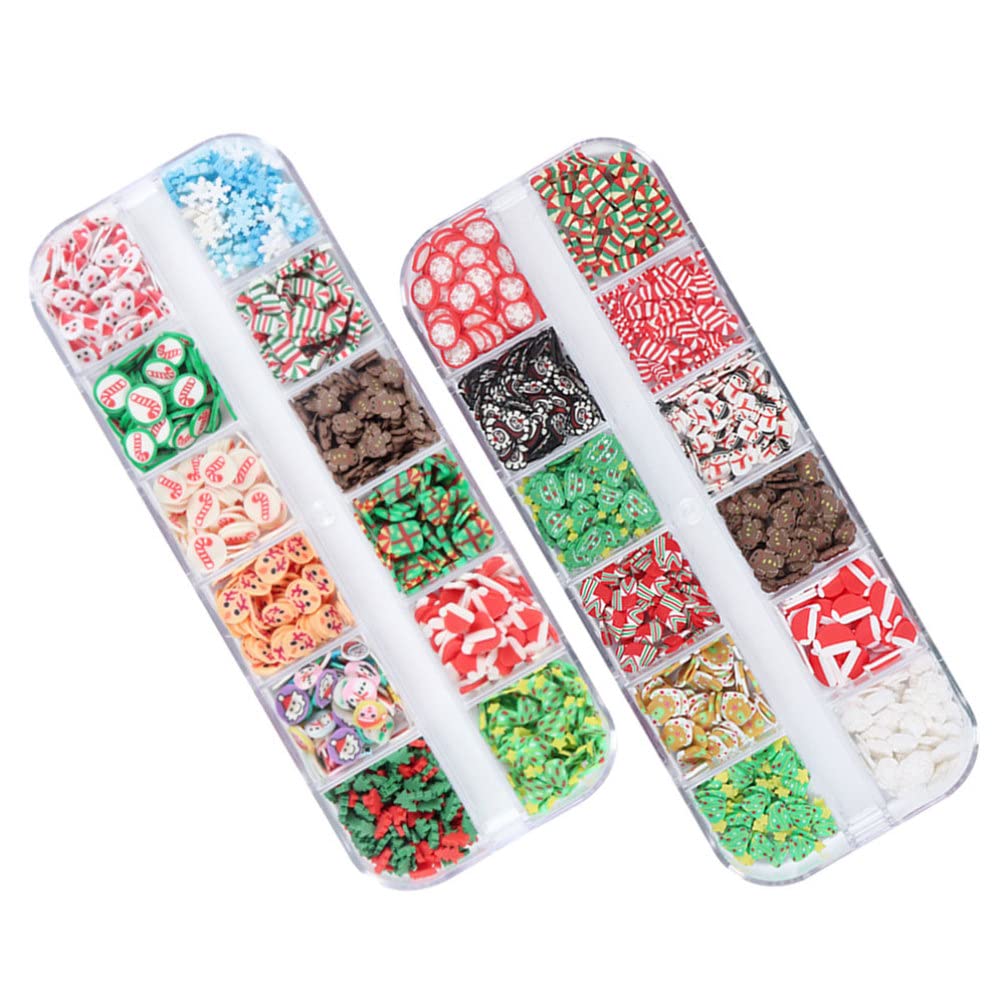 HEALLILY Nail Art Slices 2 Boxes Christmas 3D Nail Art Polymer Clay Slices Nail Art Tips Decoration Nails Stickers Cellphone Decorations