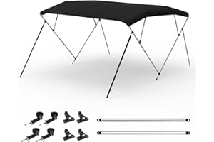 SOTISI 4 Bow Bimini Top Boat Cover, 900D Polyester Canopy Waterproof and Sun Shade, Includes Storage Boot, 2 Support Poles, 4