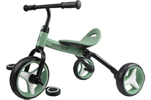 YGJT 4 in 1 Tricycle for Toddlers Age 2-5, Folding Toddler Bike Kids Trike Tricycles with Adjustable Seat and Removable Pedal, Baby Balance Bike Ride-on Toys Gift for Baby Boys Girls Birthday(Green)