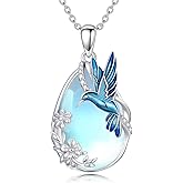 Dorunmo Highland Cow/Peacock/Dolphin/Butterlfy/Penguin/Cat/Axolotl/Hummingbird/Elephant Necklace for Women Sterling Silver Moonstone Pendant Necklace Animals Jewelry Gifts for Women Mom Her
