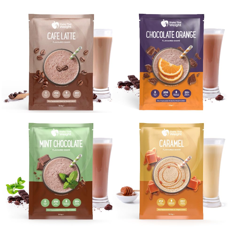 Shake That Weight Variety Shakes - 21 Meals, Mint Chocolate, Cafe Latte, Caramel, Choc Orange, Gluten-Free Meal Replacement Shakes, High Protein, Low Calorie, Vegetarian