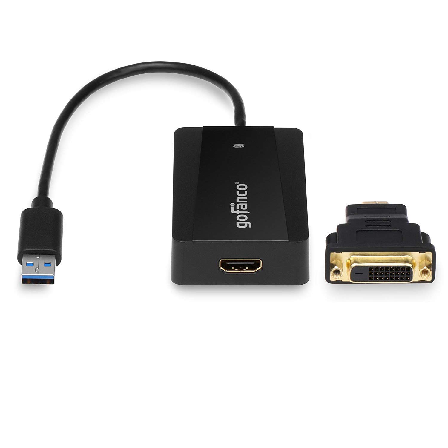 gofanco USB 3.0 to HDMI or DVI Video Graphics Card Adapter for Multiple Monitors w/Audio Up to 2560x1440 for Windows & Mac Systems Using DisplayLink [Includes HDMI-to-DVI Converter Part], Black