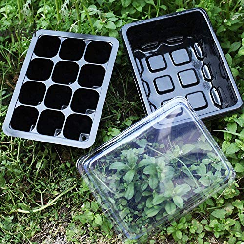 BeGrit 12-Cell Seed Tray Plant Germination Trays 4 Pack Seed Propagator Tray Set Cavity Insert Starter Trays Plant Starter Kit (19cmx11cmx14cm) with Plastics Plant Label for Greenhouse