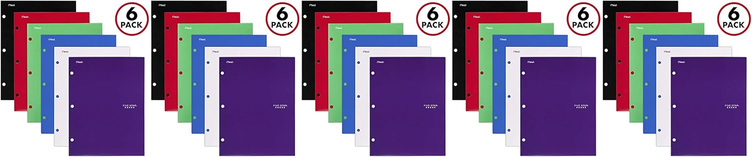 Five Star 4 Pocket Folders, 2 Pocket Folders plus 2 additional Pockets, Assorted Colors, 6 Pack (38058) : Office Products